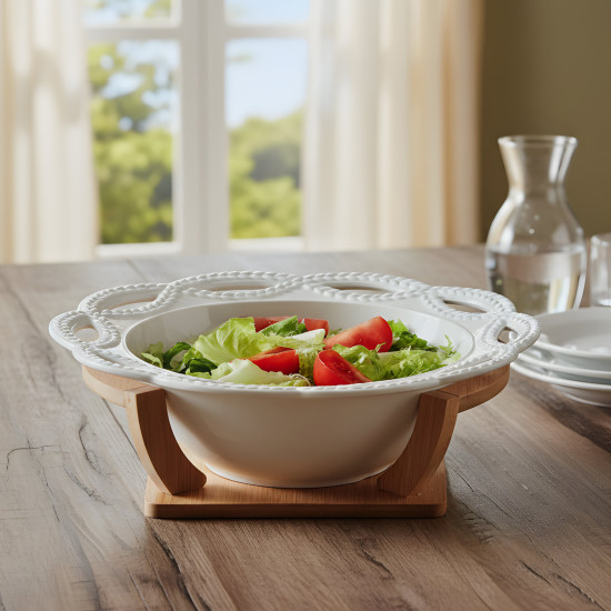 Round Bowl with Bamboo Stand